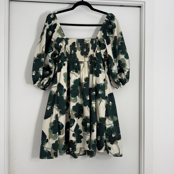 Abercrombie & Fitch Emerson Poplin Puff Sleeve Mini Dress Green Floral Sz M Tall - Picture 12 of 15